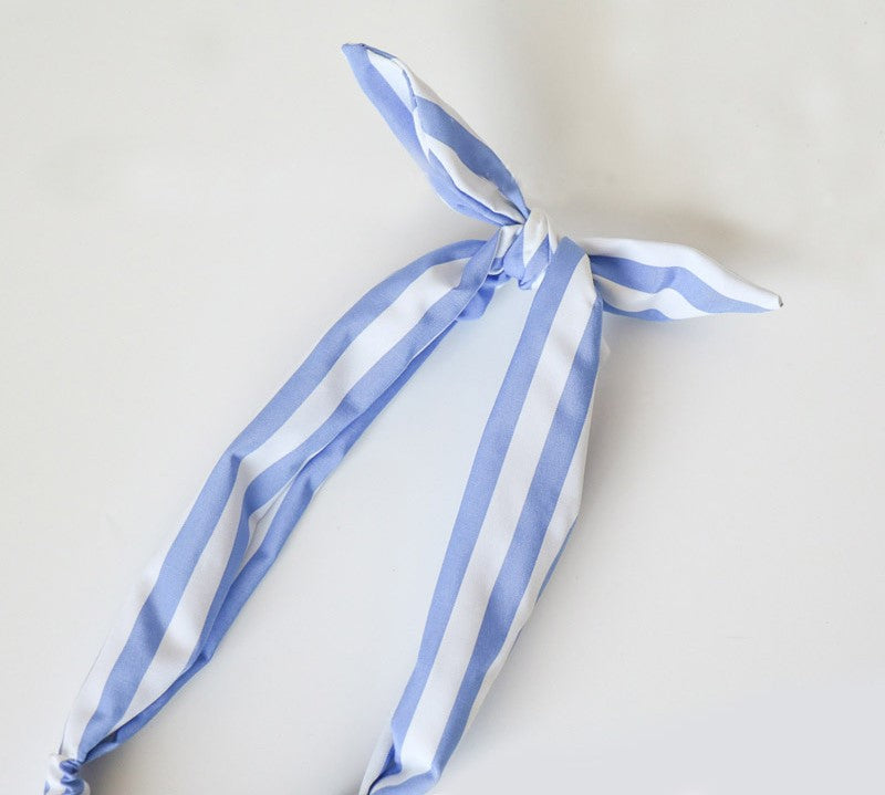 Sky blue white stripes elastic headband