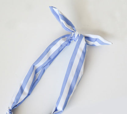 Sky blue white stripes elastic headband