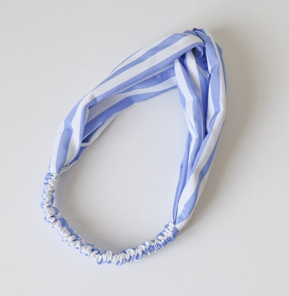 Sky blue white stripes elastic headband