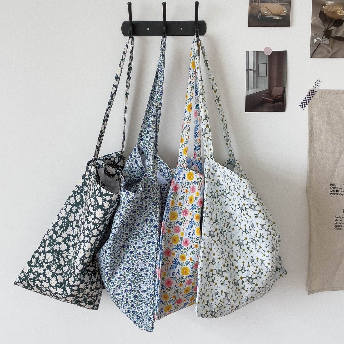 Floral print one handle tote bag