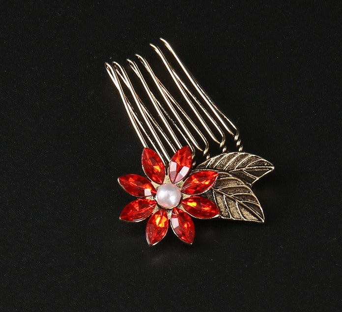 Rhinestones flower small hair comb