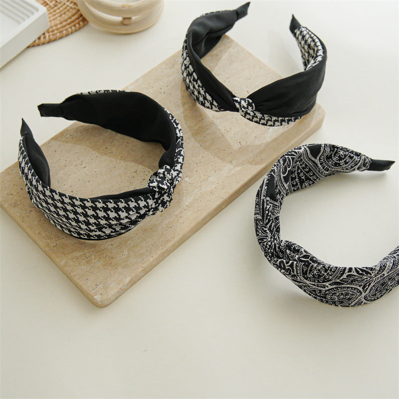 Black white paisley print headband