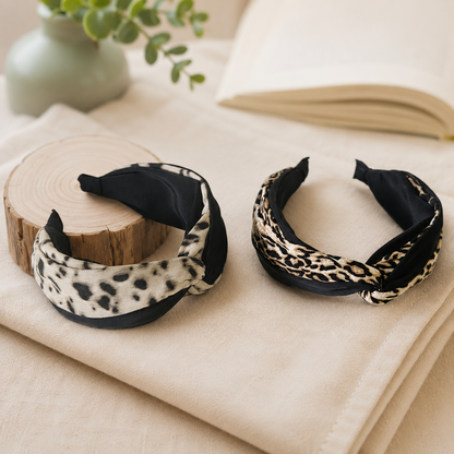Twist top mixed leopard headband