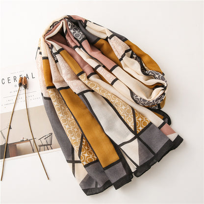 Multicoloured geometry patterned long scarf