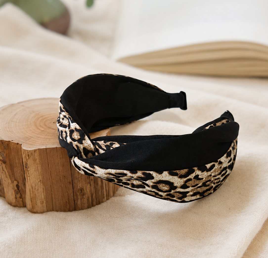 Twist top mixed leopard headband
