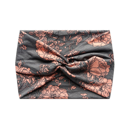 Floral print super wide twist front stretchy headband