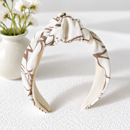 Beige floral knotted headband