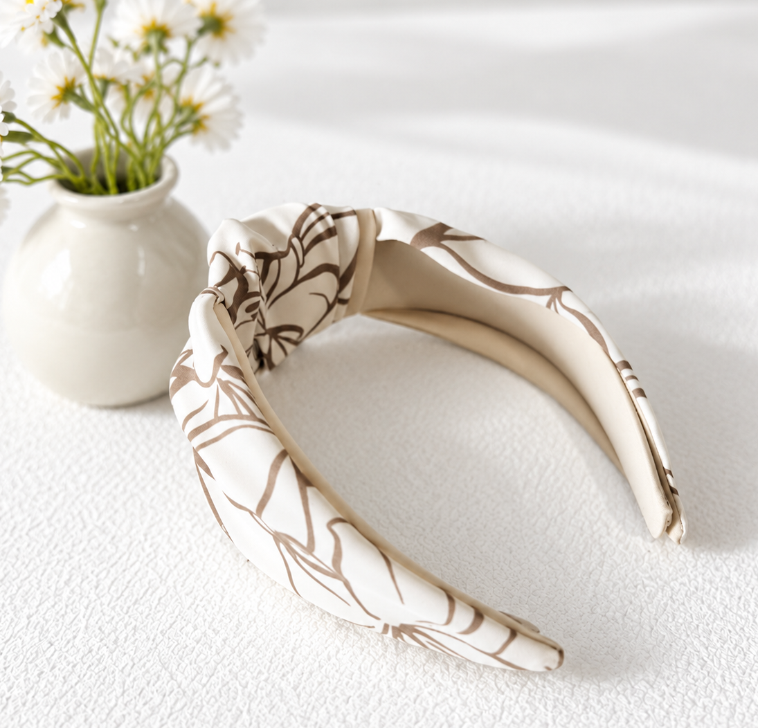 Beige floral knotted headband