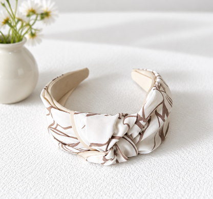 Beige floral knotted headband