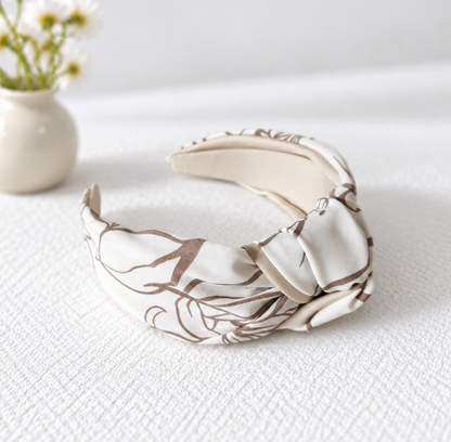 Beige floral knotted headband