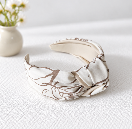Beige floral knotted headband