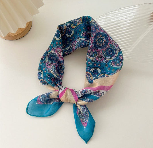 Multicoloured teal floral print square scarf