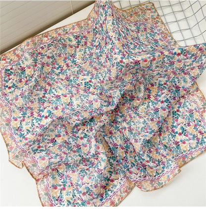 Multicoloured country flowers print square scarf