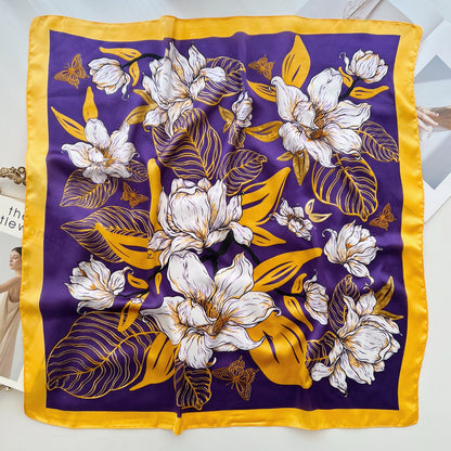 Purple gold floral square scarf