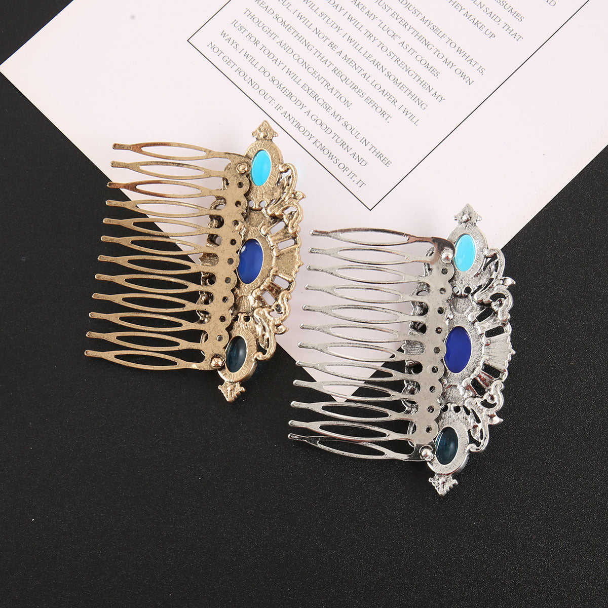 Blue rhinestone gems hair comb