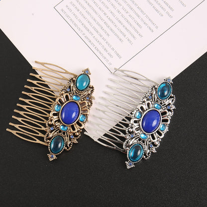 Blue rhinestone gems hair comb