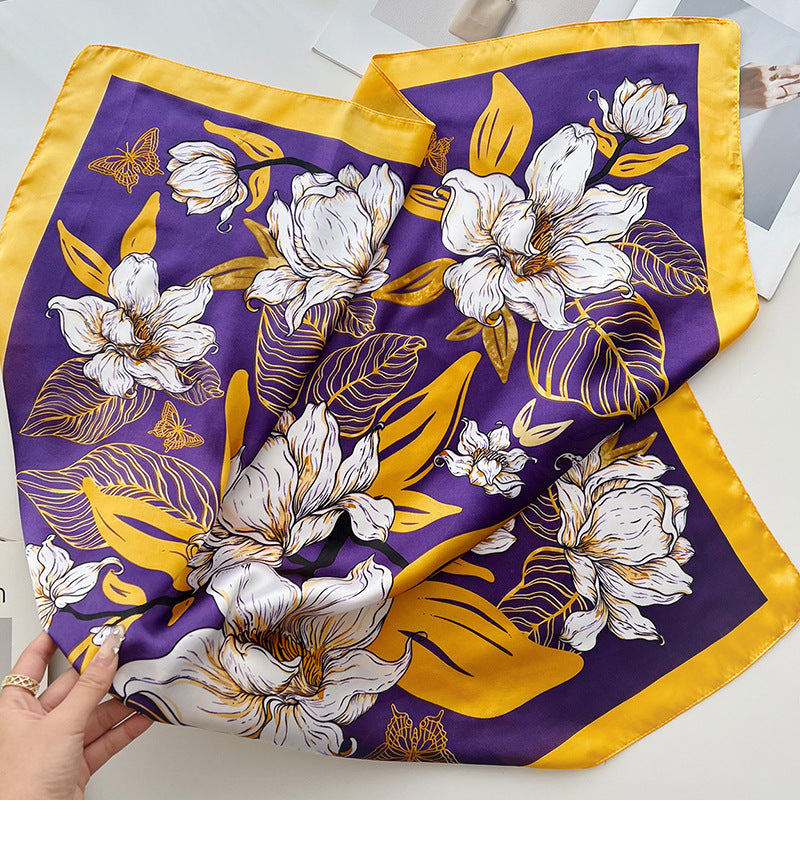 Purple gold floral square scarf