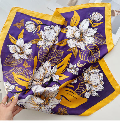 Purple gold floral square scarf