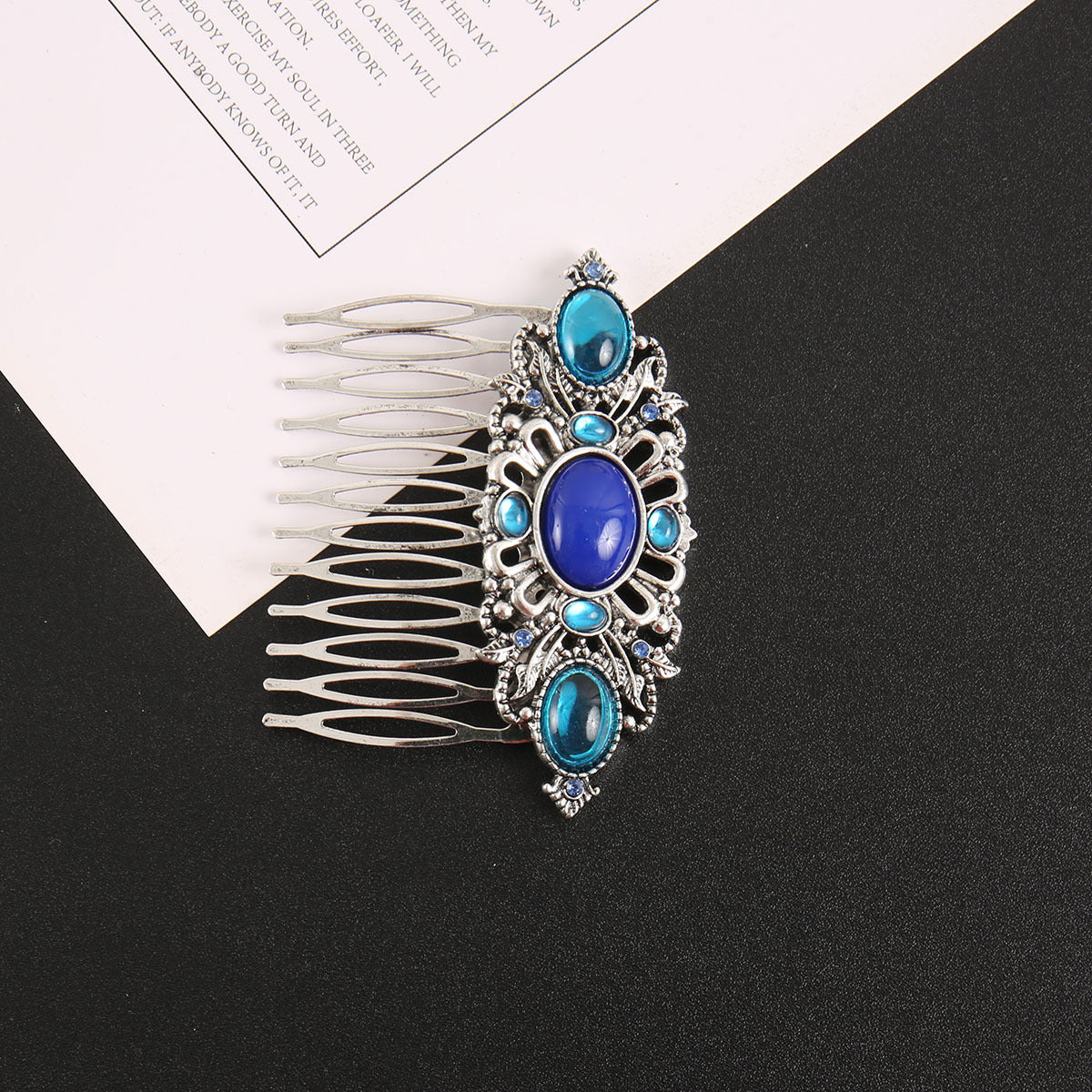 Blue rhinestone gems hair comb