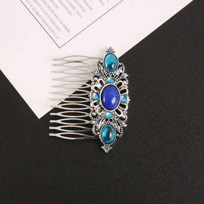 Blue rhinestone gems hair comb