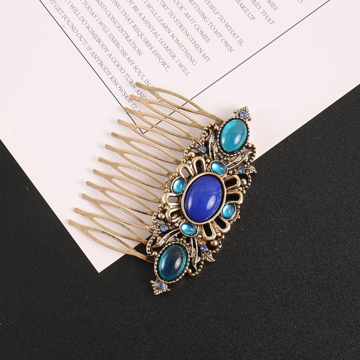 Blue rhinestone gems hair comb