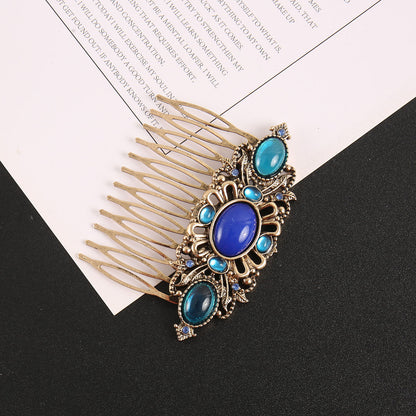 Blue rhinestone gems hair comb
