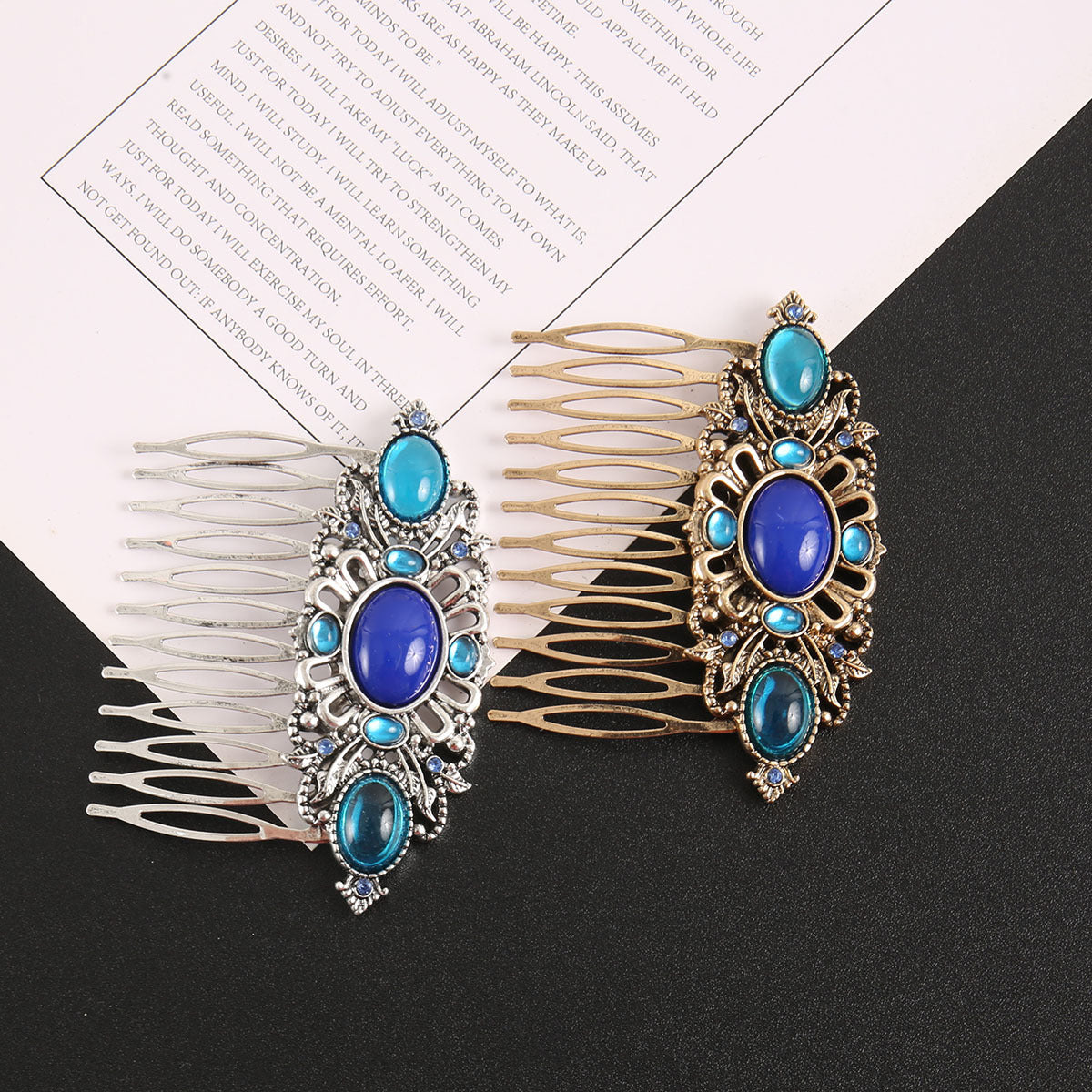Blue rhinestone gems hair comb