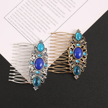 Blue rhinestone gems hair comb