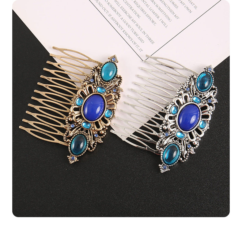 Blue rhinestone gems hair comb