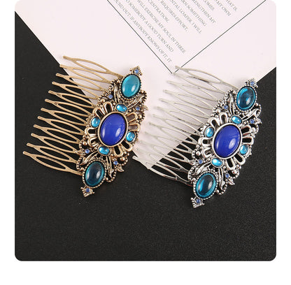Blue rhinestone gems hair comb