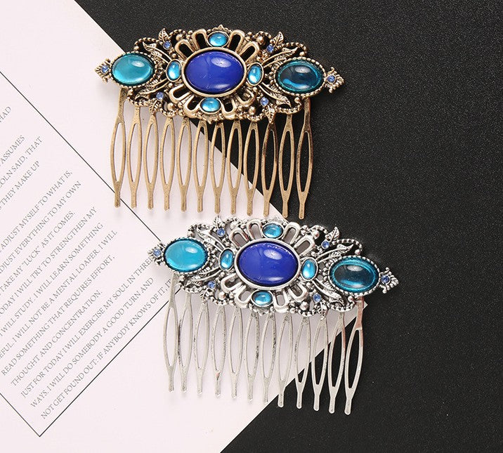 Blue rhinestone gems hair comb