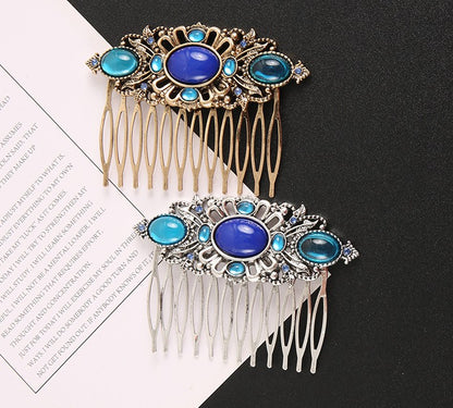 Blue rhinestone gems hair comb