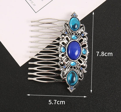 Blue rhinestone gems hair comb