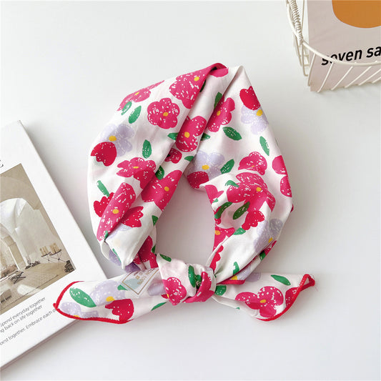 Red floral cotton square scarf