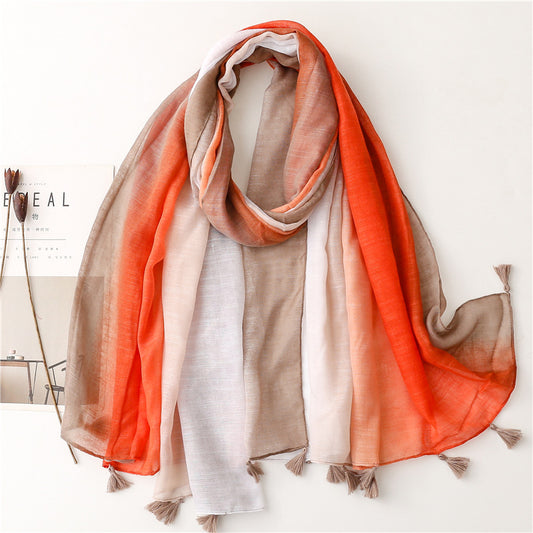 Mixed orange mocha plain scarf with tassels