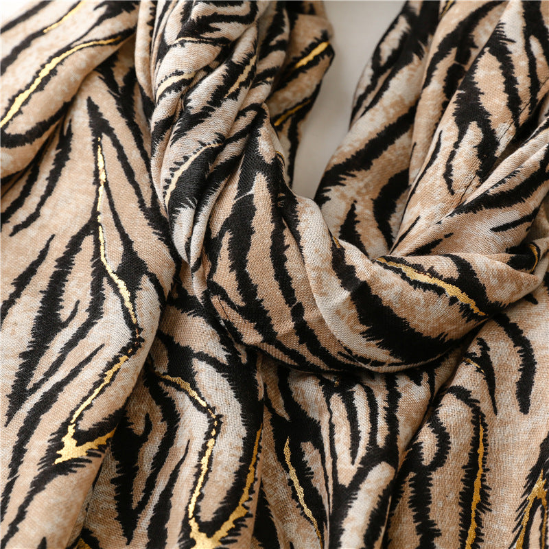 Hot stamped zebra print fringed scarf