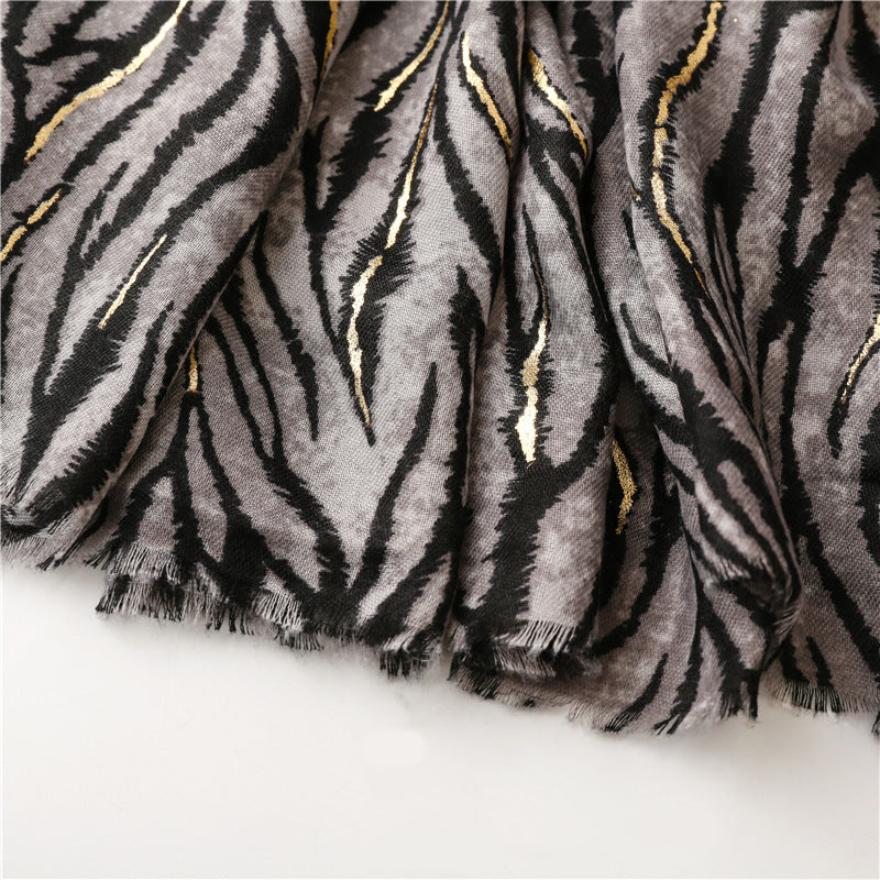 Hot stamped zebra print fringed scarf