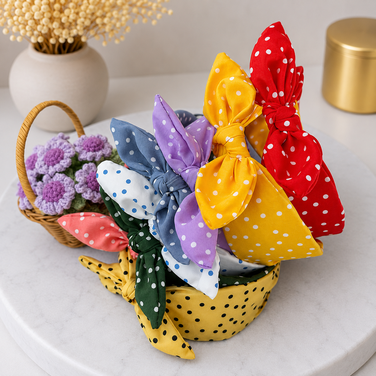 Polka dots headband with bow