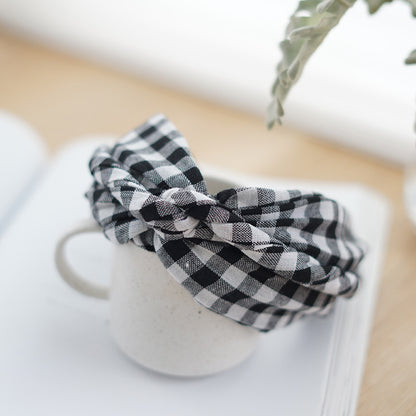 Twist top black white gingham headband