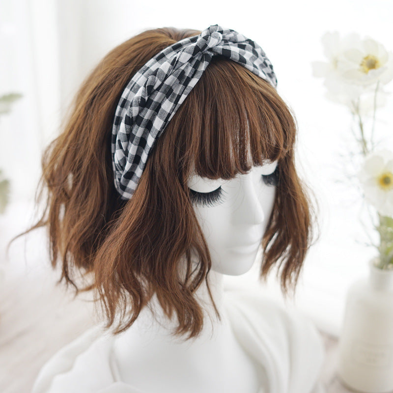 Twist top black white gingham headband