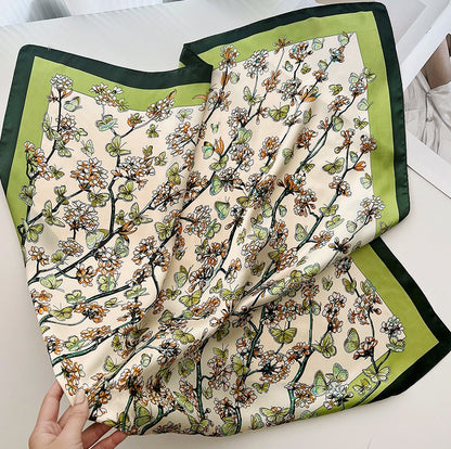 Olive green floral square scarf