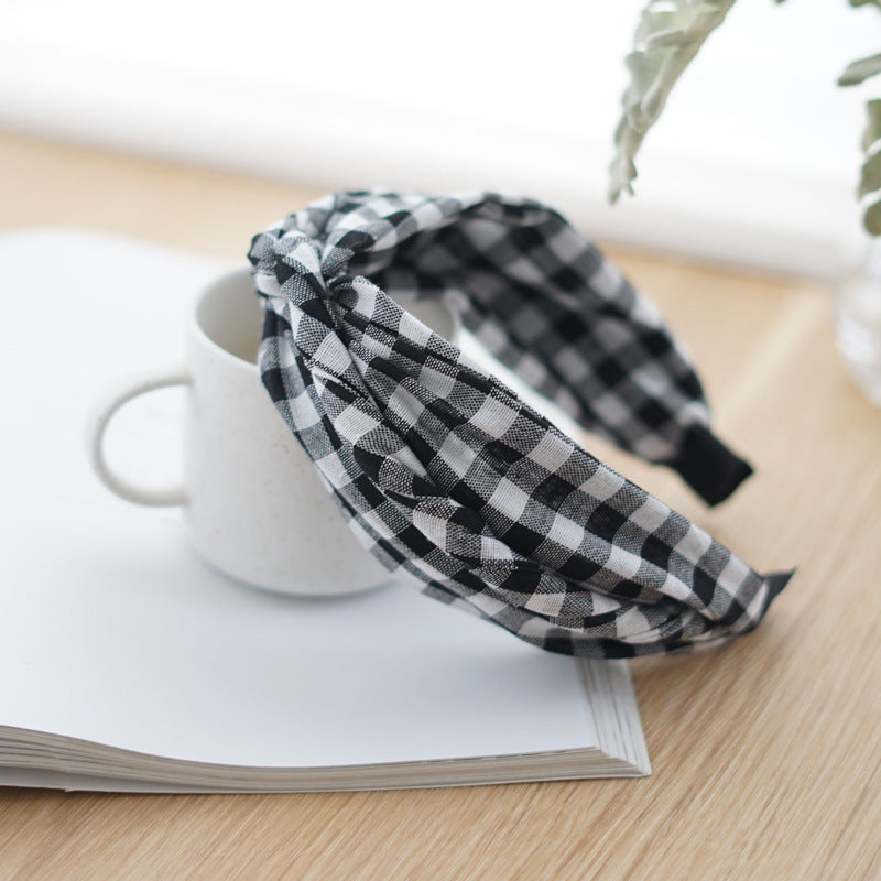 Twist top black white gingham headband