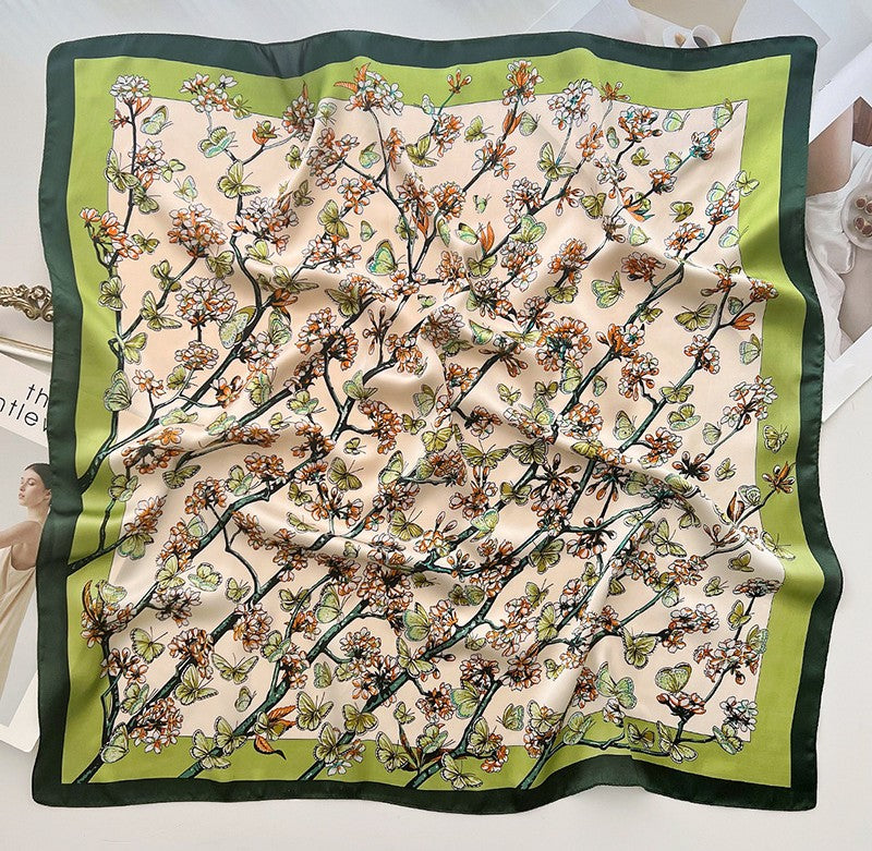 Olive green floral square scarf