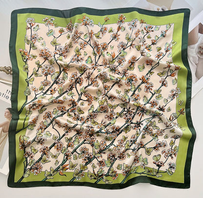 Olive green floral square scarf