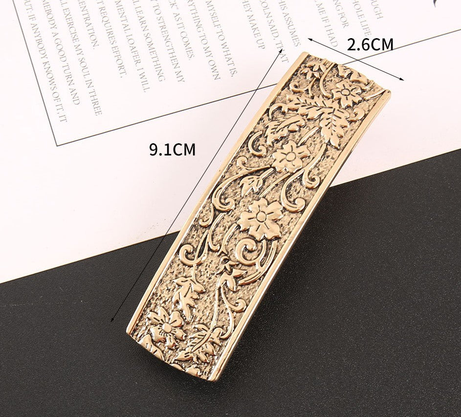 Antique metallic floral large hair barrette