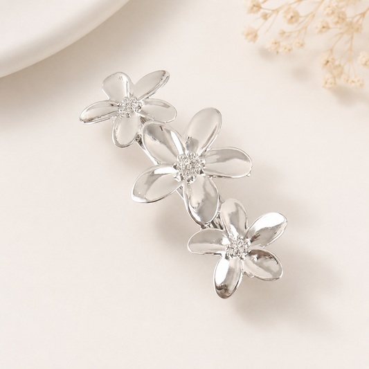 Metallic flowers hair barrette