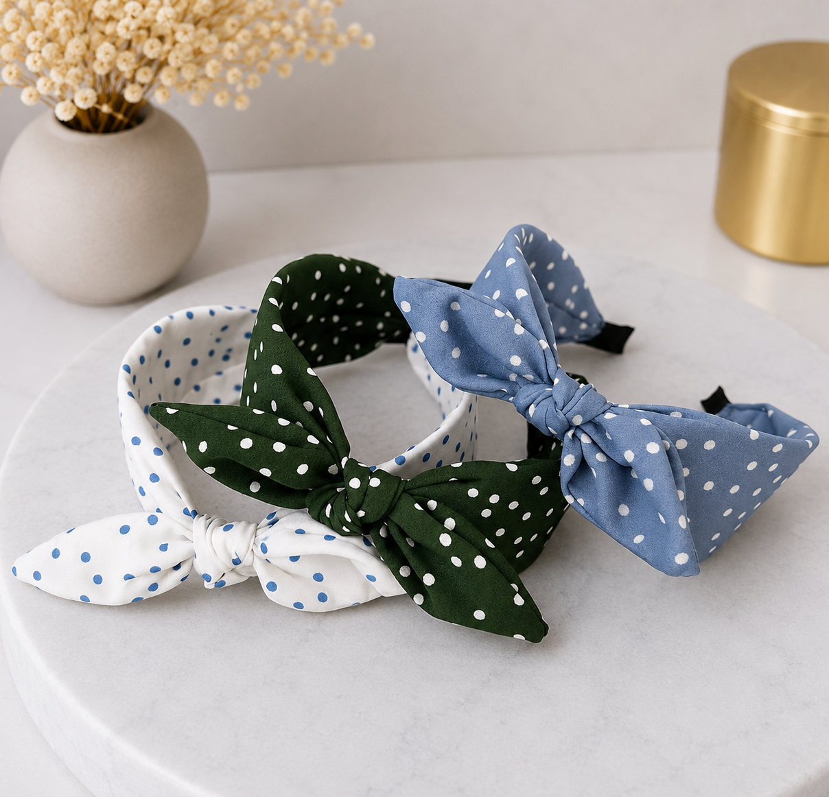 Polka dots headband with bow