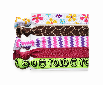Printed elastic hair tie pack