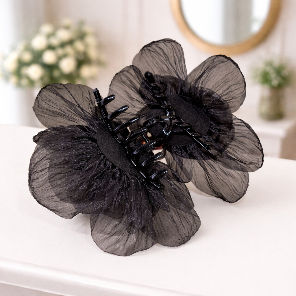 Black organza extra-large hair claw