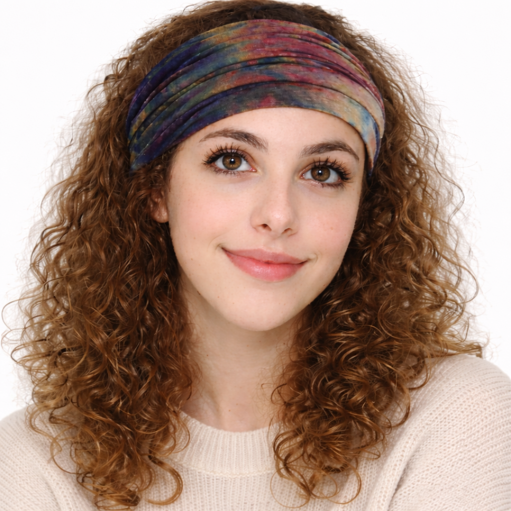 Extra-wide tie dye print knotted bandanna hair band